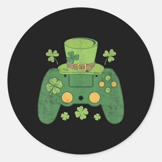 ビデオゲームコントローラアイリッシュゲーマーボーイズ幸せなSt Pa ラウンドシール (正面)