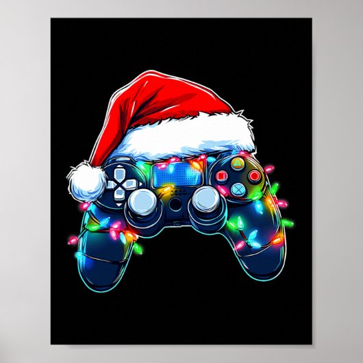ビデオゲームコントローラクリスマスサンタハットゲーマーボー ポスター (正面)