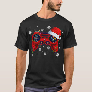 ビデオゲームコントローラクリスマスサンタハットゲーマーボー Tシャツ