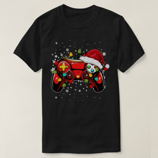 ビデオゲームコントローラクリスマスサンタハットゲーマーボー Tシャツ (デザイン正面)