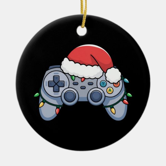 ビデオゲームコントローラクリスマスサンタハットゲーマー セラミックオーナメント (正面)