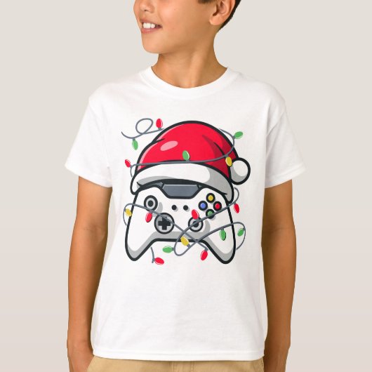 ビデオゲームコントローラクリスマスサンタハットゲーマー Tシャツ (正面)