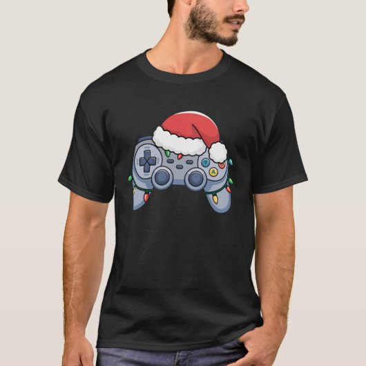ビデオゲームコントローラクリスマスサンタハットゲーマー Tシャツ (正面)