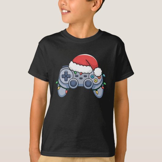 ビデオゲームコントローラクリスマスサンタハットゲーマー Tシャツ (正面)