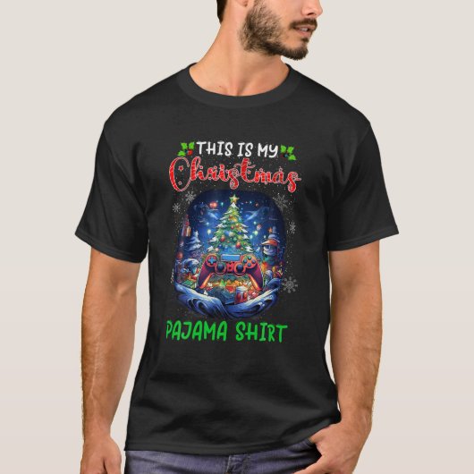 ビデオゲームコントローラクリスマスツリー照明ゲーマー Tシャツ (正面)