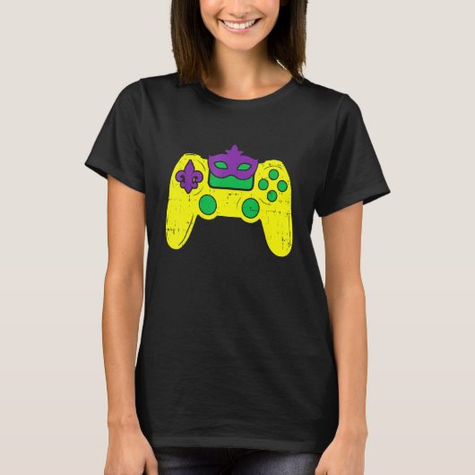 ビデオゲームコントローラゲーマーEスポーツマルディグラスカ Tシャツ (正面)
