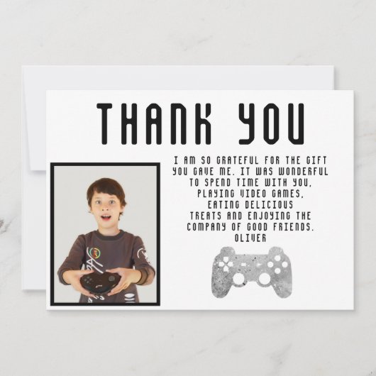 ビデオゲームコントローラゲームフォト誕生日 サンキューカード (正面)