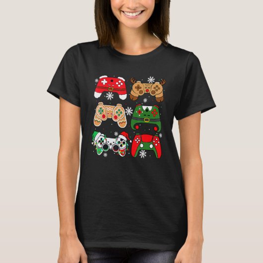 ビデオゲームコントローラサンタ小妖精や小人醜いクリスマスボーイ Tシャツ (正面)