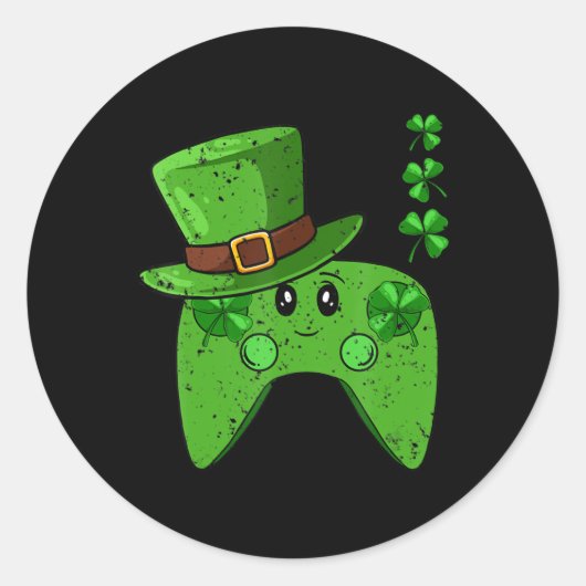 ビデオゲームコントローラシャムロックSt patricks dayガム ラウンドシール (正面)
