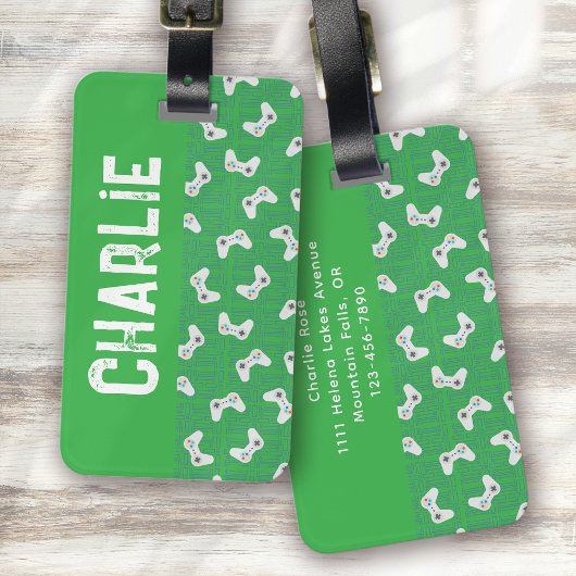 ビデオゲームコントローラモノグラム名グリーン ラゲッジタグ