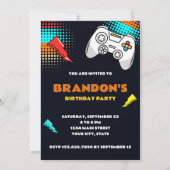 ビデオゲームコントローラレベルのロック解除された誕生日ボーイ 招待状 (裏面)