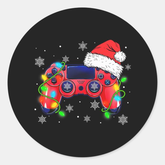 ビデオゲームコントローラーのクリスマスサンタハットゲーマー ラウンドシール (正面)