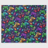 ビデオゲームコントローラーのネオン ラッピングペーパー (フラット)