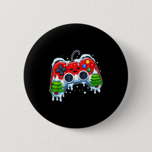 ビデオゲームコントローラークリスマスサンタ帽子ゲーマーボーイ 缶バッジ