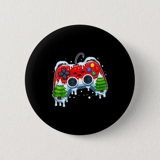 ビデオゲームコントローラークリスマスサンタ帽子ゲーマーボーイ 缶バッジ (正面)