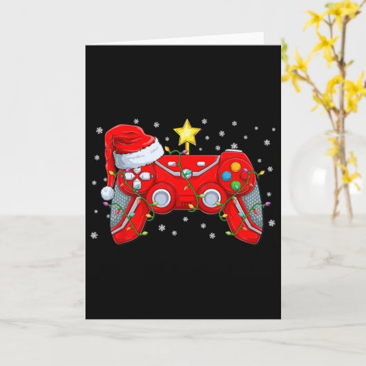 ビデオゲームコントローラークリスマスサンタ帽子ゲーマーボー カード (黄色い花)
