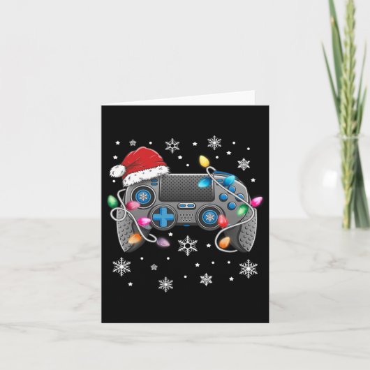 ビデオゲームコントローラークリスマスサンタ帽子ゲーマーボー カード (正面)