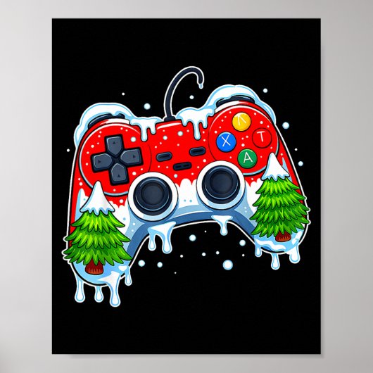 ビデオゲームコントローラークリスマスサンタ帽子ゲーマーボー ポスター (正面)