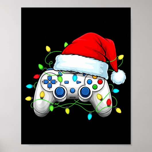 ビデオゲームコントローラークリスマスサンタ帽子ゲーマー坊や ポスター (正面)