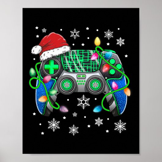 ビデオゲームコントローラークリスマスサンタ帽子ゲーマー坊や ポスター (正面)