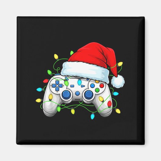 ビデオゲームコントローラークリスマスサンタ帽子ゲーマー坊や マグネット (正面)