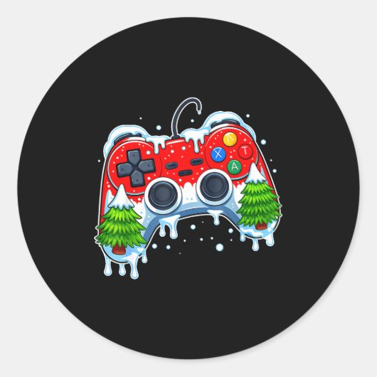 ビデオゲームコントローラークリスマスサンタ帽子ゲーマー坊や ラウンドシール (正面)