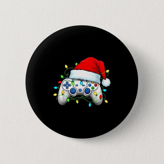 ビデオゲームコントローラークリスマスサンタ帽子ゲーマー坊や 缶バッジ (正面)