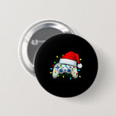 ビデオゲームコントローラークリスマスサンタ帽子ゲーマー坊や 缶バッジ (正面&裏面)