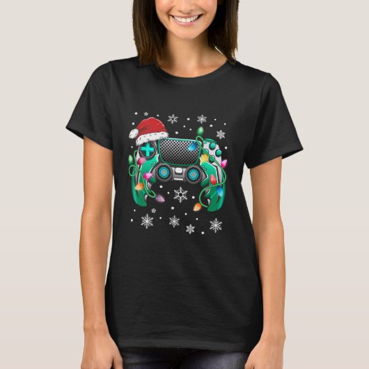 ビデオゲームコントローラークリスマスサンタ帽子ゲーマー坊や Tシャツ (正面)