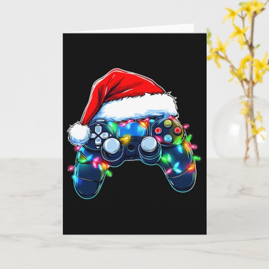 ビデオゲームコントローラークリスマスサンタ帽子ゲーマーBO カード (黄色い花)