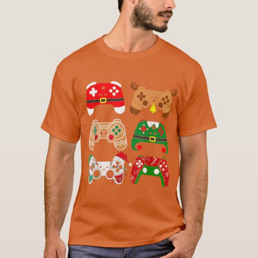 ビデオゲームコントローラークリスマスサンタ帽子少年 Tシャツ (正面)