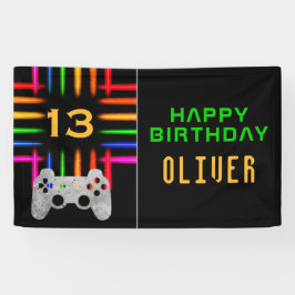ビデオゲームコントローラーネオンゲーム誕生日パーティー 横断幕