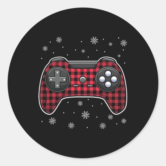 ビデオゲームコントローラー赤い格子状ゲーマーボーイズ子供 ラウンドシール (正面)