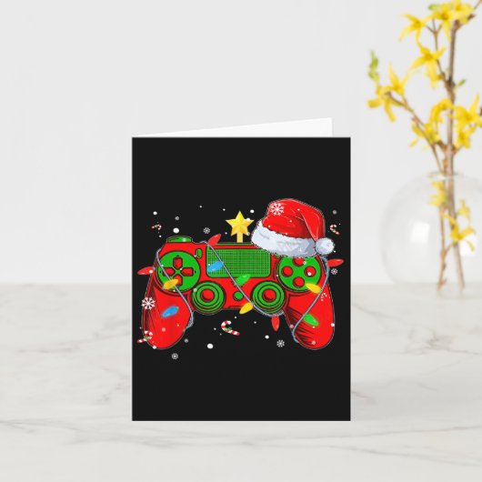 ビデオゲームコントローラー クリスマス サンタ帽子 ゲーマー ボーイ カード (黄色い花)