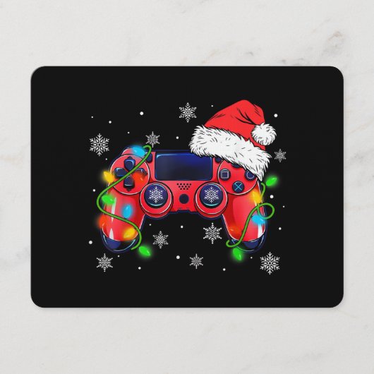 ビデオゲームコントローラー クリスマス サンタ帽子 ゲーマー 男の子 招待状 (正面)