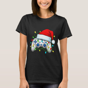ビデオゲームコントローラー クリスマス サンタ帽子 ゲーマー 男の子 Tシャツ
