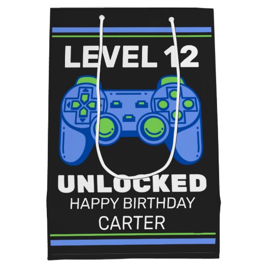 ビデオゲームコントローラKidの誕生日 パーソナライズされた ミディアムペーパーバッグ (裏面)