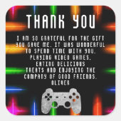 ビデオゲームコントローラNeon誕生日ありがとう スクエアシール (正面)