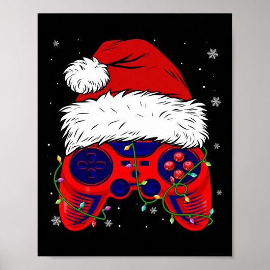 ビデオゲームサンタハットおもしろいクリスマスPJsライトボーイズ ポスター (正面)