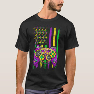 ビデオゲームジェスターハットレトロアメリカ国旗Mardi Gr Tシャツ