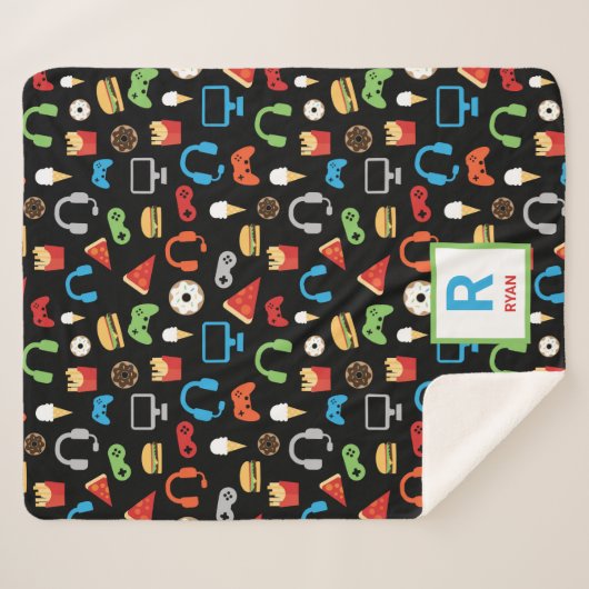 ビデオゲームスナックパーティーキッズゲーマーパーソナライズされた シェルパブランケット (正面(横))