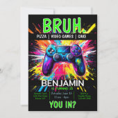 ビデオゲームズブルー誕生日招待状 招待状 (正面)