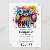 ビデオゲームズブルー誕生日招待状 招待状 (正面/裏面)