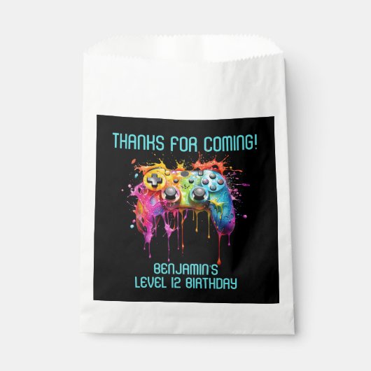 ビデオゲームティール（緑がかった色）誕生日パーティーの好意 フェイバーバッグ (正面)