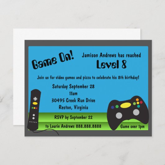 ビデオゲームトラックバースデーパーティ招待状 インビテーションポストカード (正面/裏面)