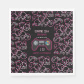 ビデオゲームネオンピンクガールズバースデーパーティー スタンダードランチョンナプキン (正面)