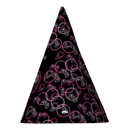 ビデオゲームネオンピンクガールズバースデーパーティー パーティーハット (右)