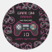 ビデオゲームネオンピンクガールズバースデーパーティー ラウンドシール (正面)