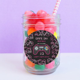 ビデオゲームネオンピンクガールズバースデーパーティー ラウンドシール