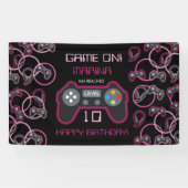 ビデオゲームネオンピンクガールズバースデーパーティー 横断幕 (横)